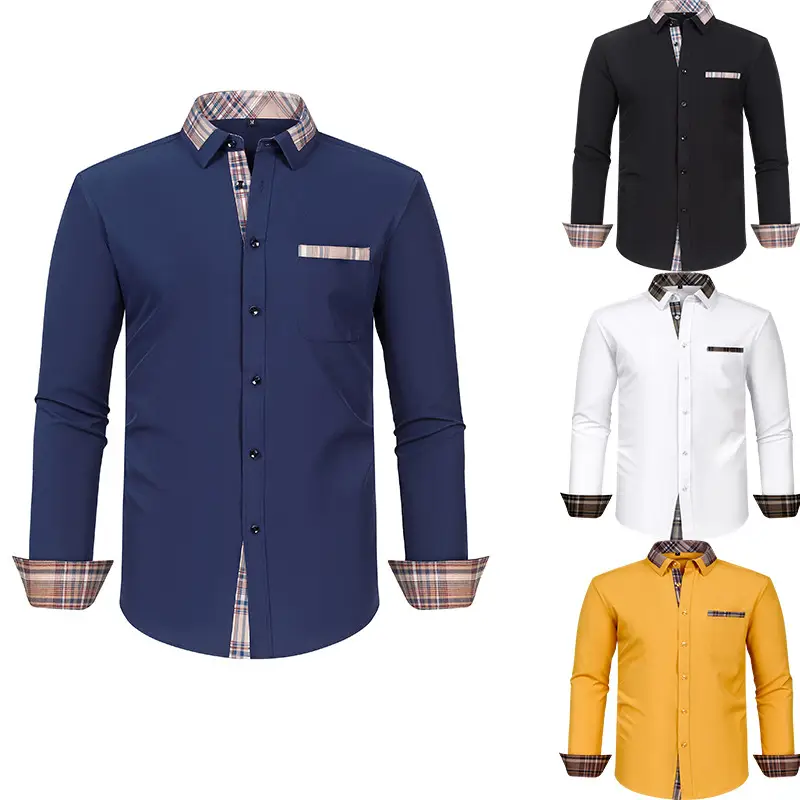 Plus Size Men's Light Blue Patchwork Collar Shirt — feature 1