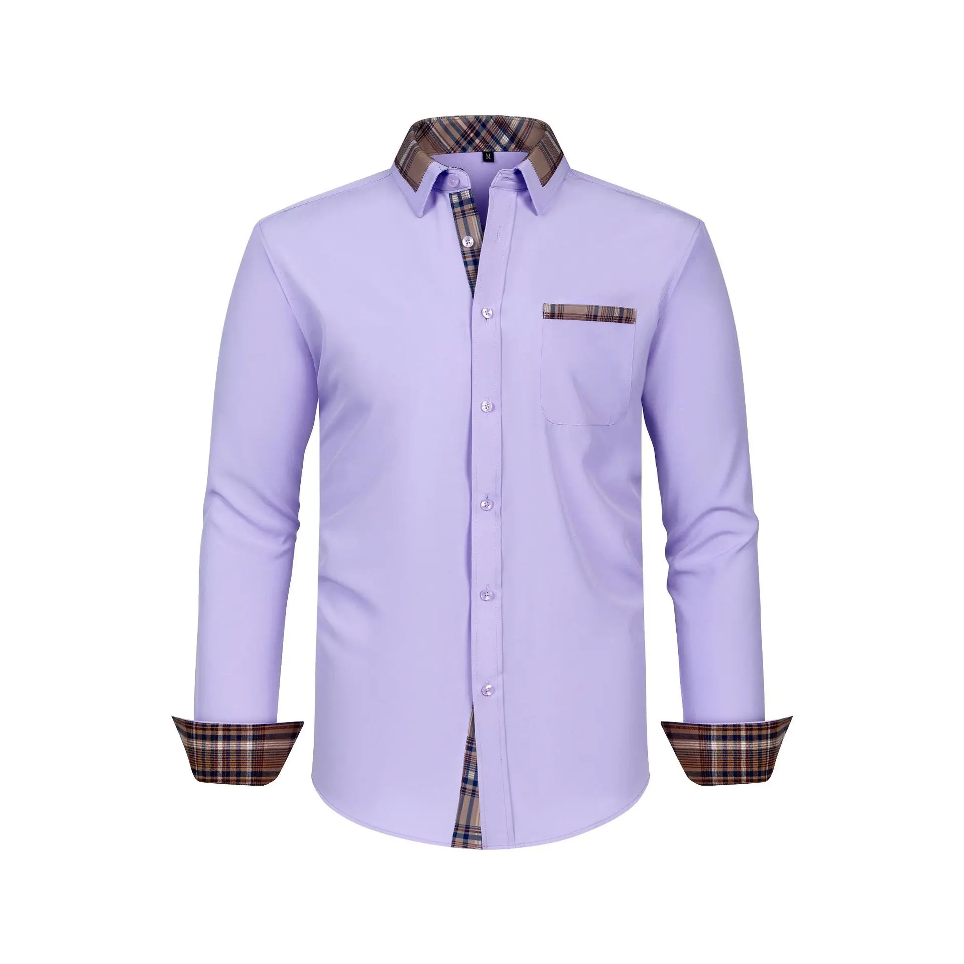 Plus Size Men's Light Blue Patchwork Collar Shirt — feature 17