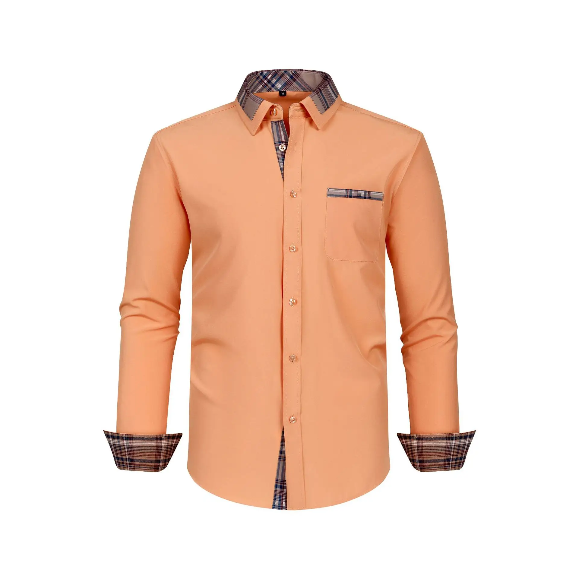 Plus Size Men's Light Blue Patchwork Collar Shirt — feature 19