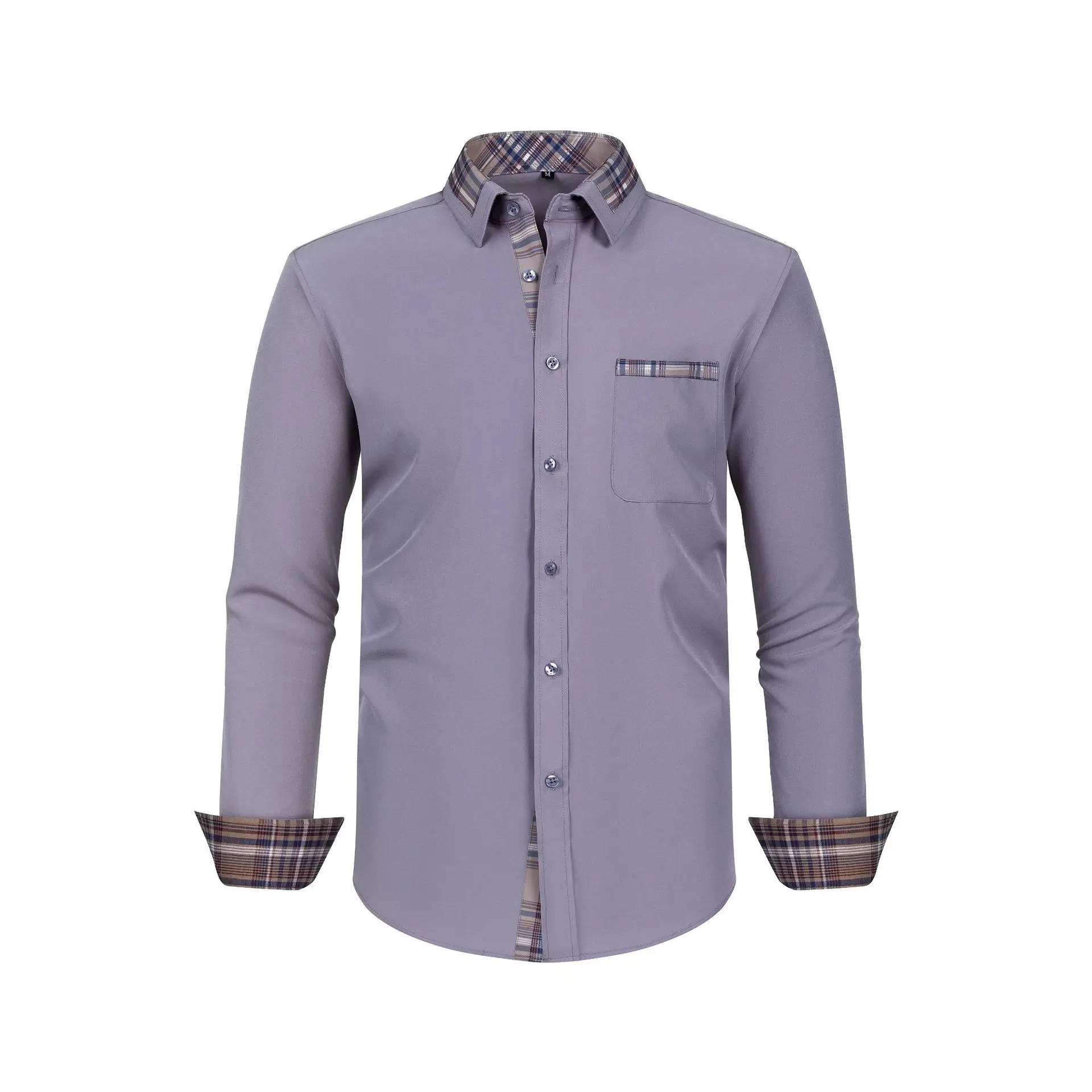 Plus Size Men's Light Blue Patchwork Collar Shirt — feature 21