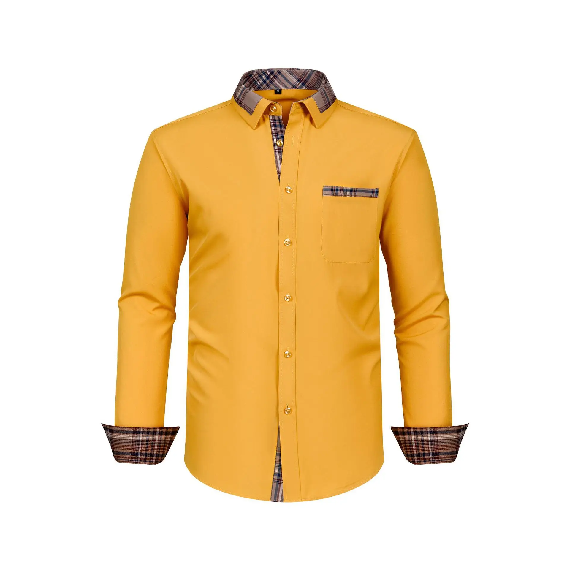 Plus Size Men's Light Blue Patchwork Collar Shirt — feature 23