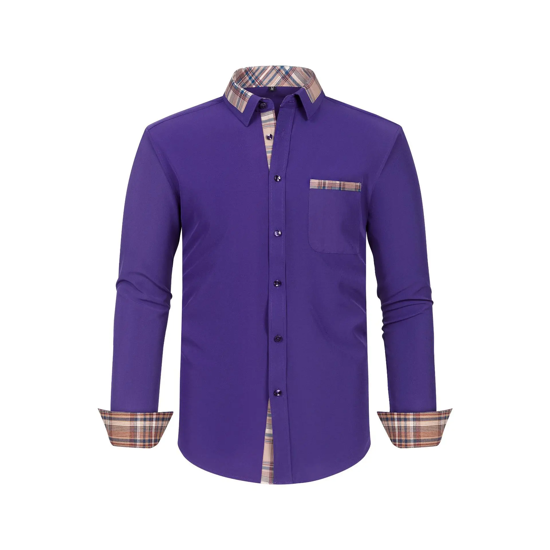 Plus Size Men's Light Blue Patchwork Collar Shirt — feature 25