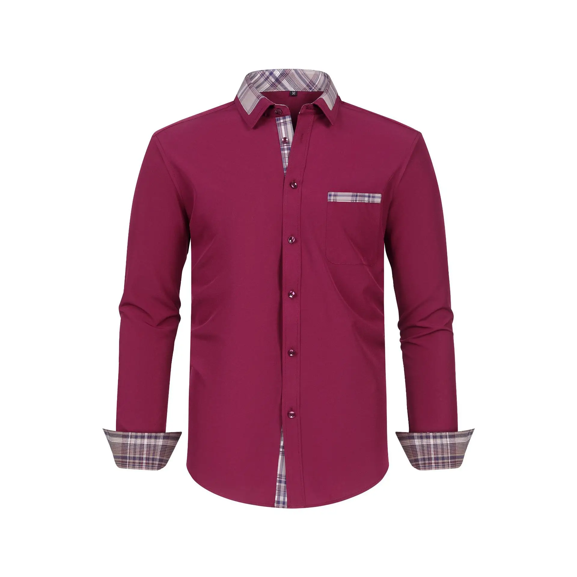 Plus Size Men's Light Blue Patchwork Collar Shirt — feature 27
