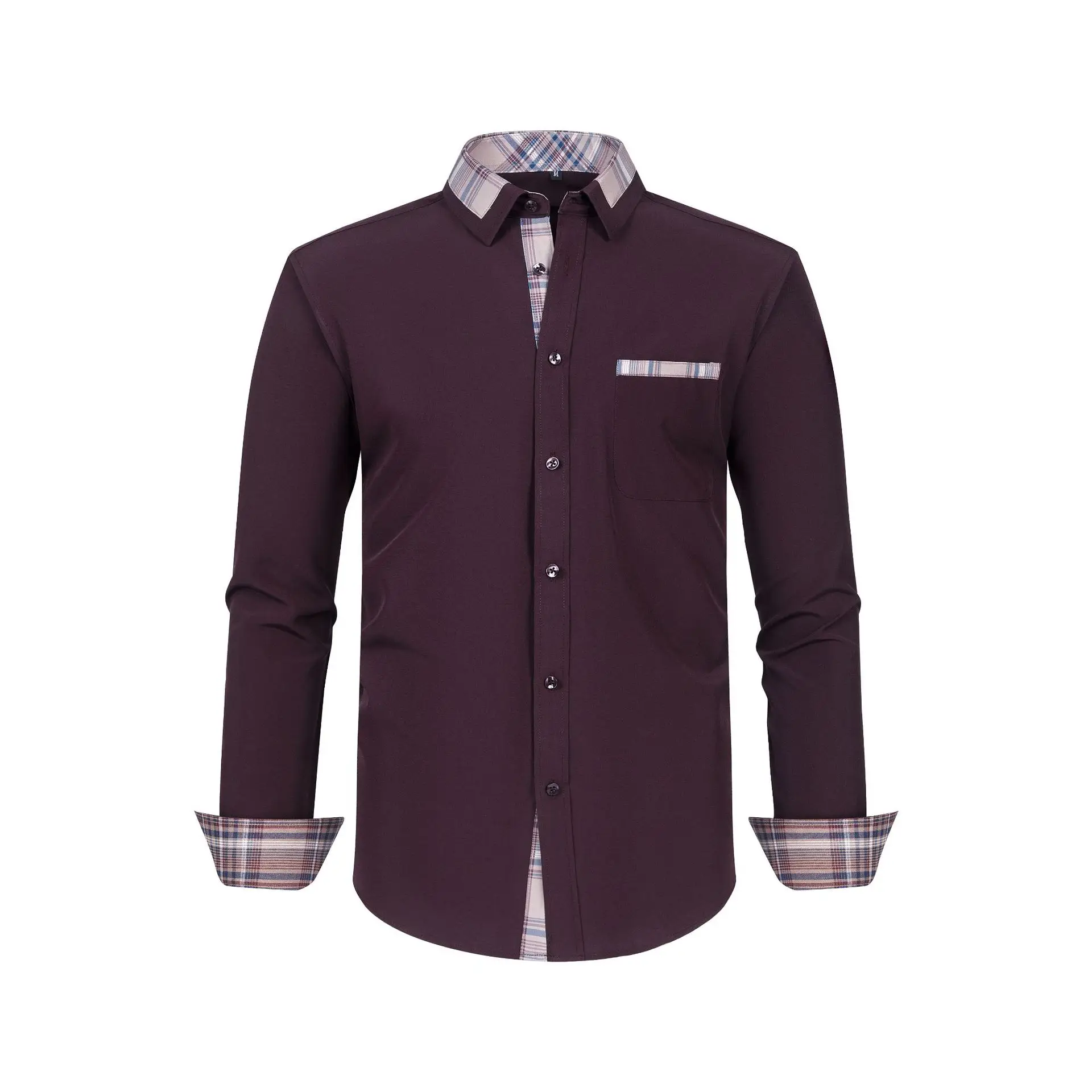 Plus Size Men's Light Blue Patchwork Collar Shirt — feature 29