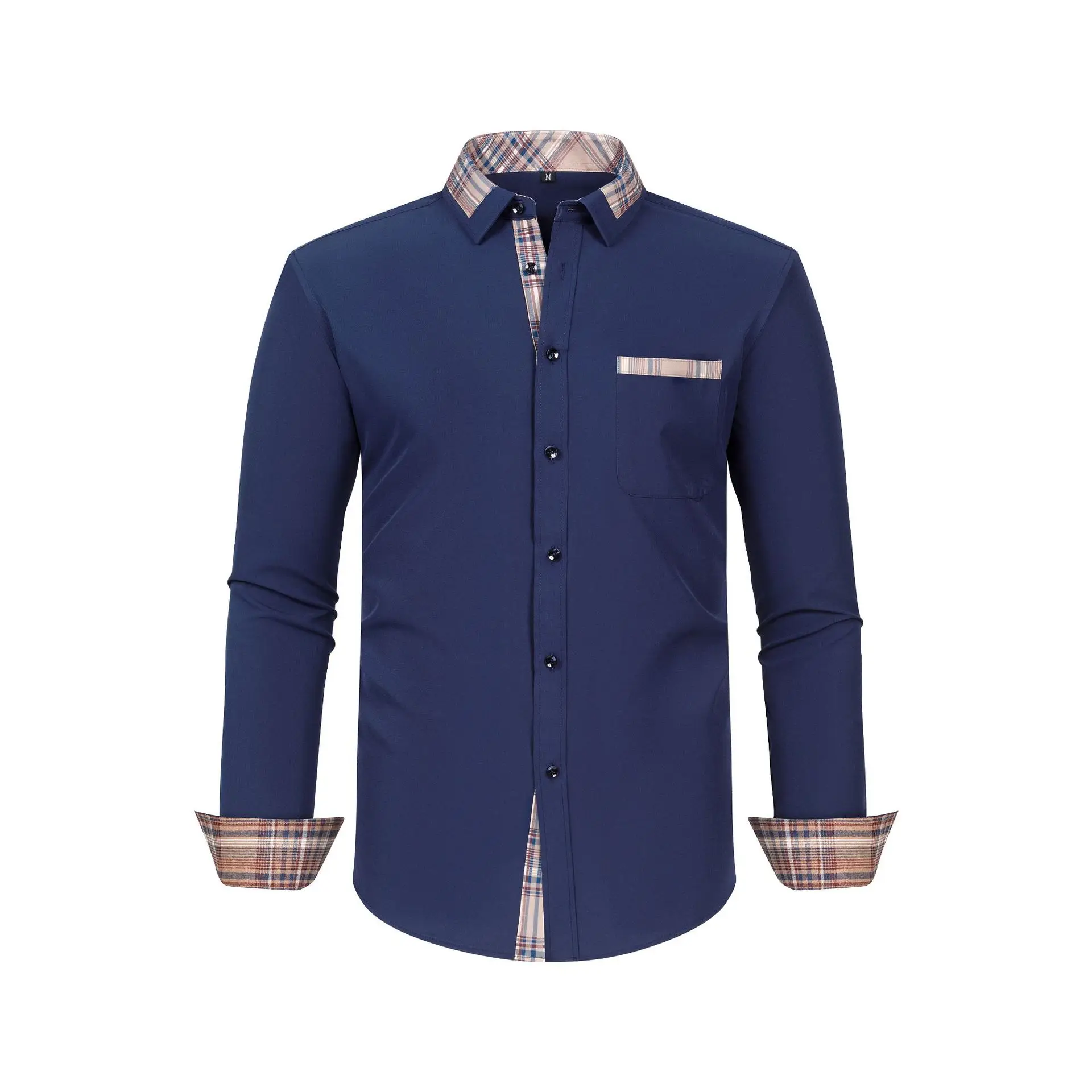 Plus Size Men's Light Blue Patchwork Collar Shirt — feature 33