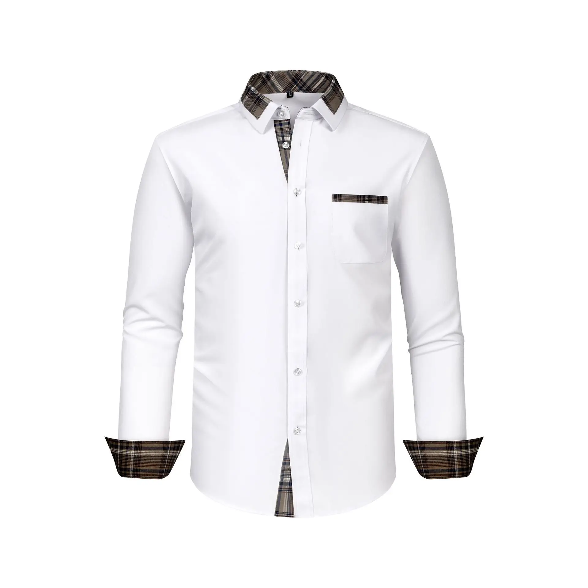 Plus Size Men's Light Blue Patchwork Collar Shirt — feature 35