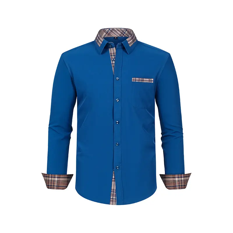 Plus Size Men's Light Blue Patchwork Collar Shirt — feature 37