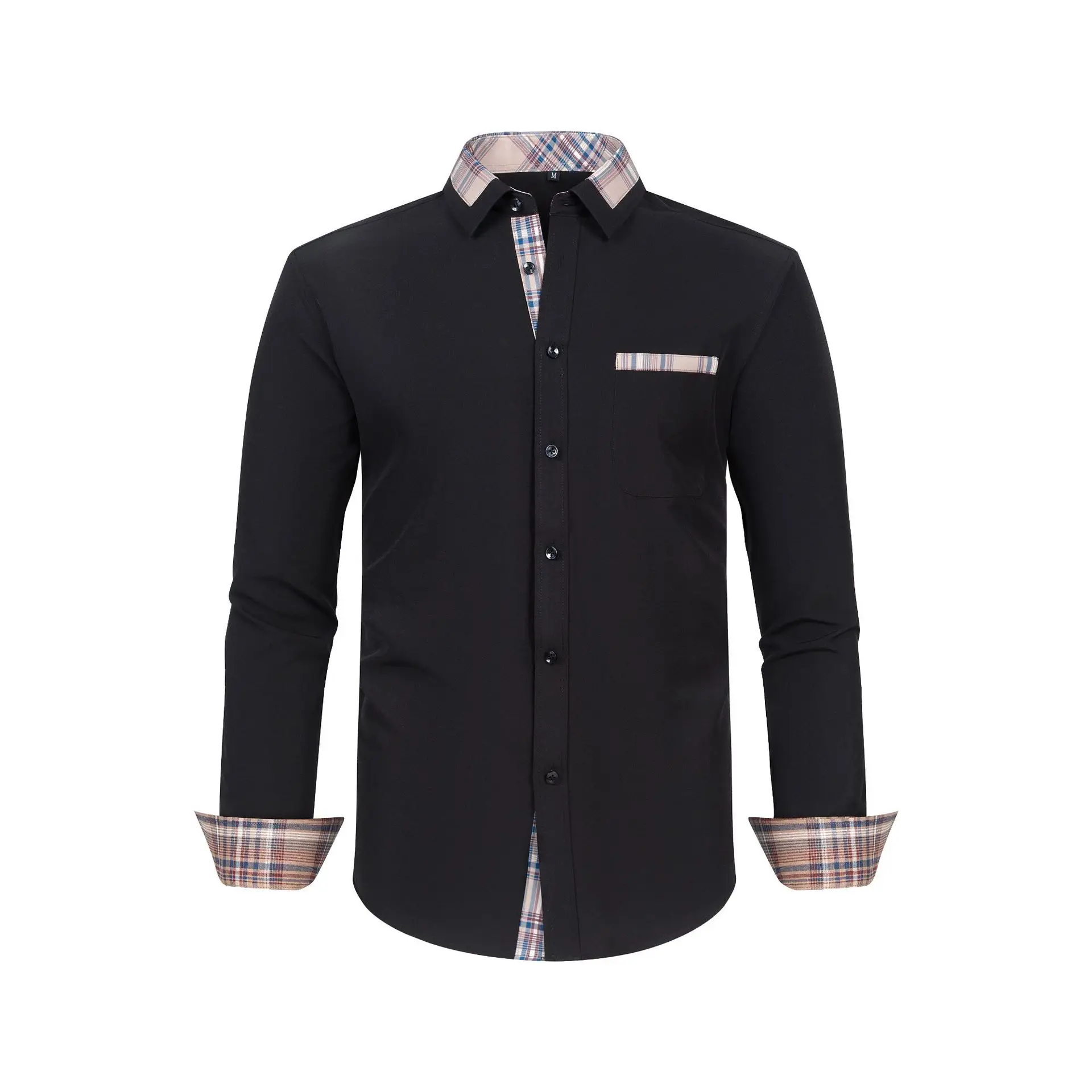 Plus Size Men's Light Blue Patchwork Collar Shirt