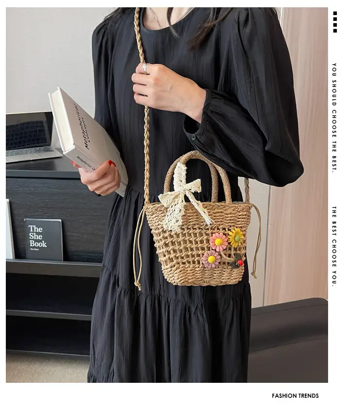 Women Straw Beach Bag with Bow Handle — feature 1