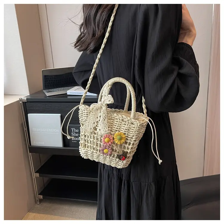 Women Straw Beach Bag with Bow Handle — feature 10