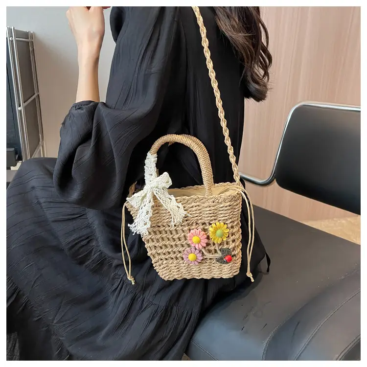 Women Straw Beach Bag with Bow Handle — feature 11