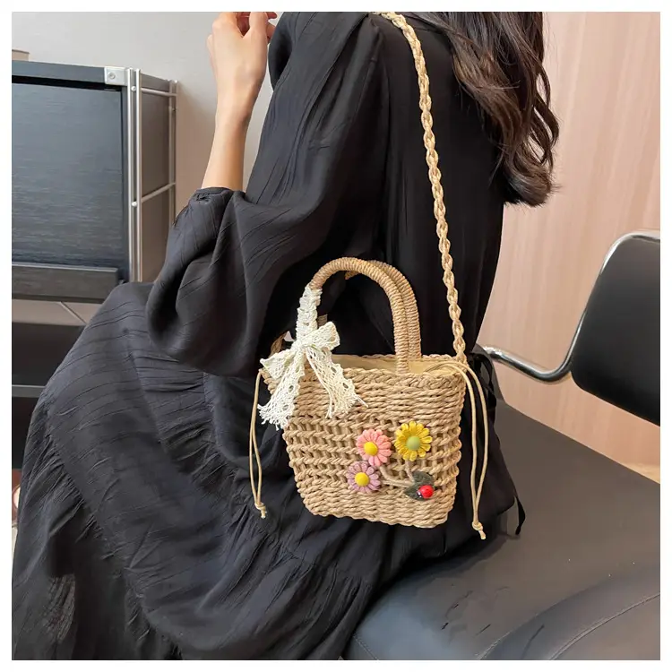 Women Straw Beach Bag with Bow Handle — feature 12