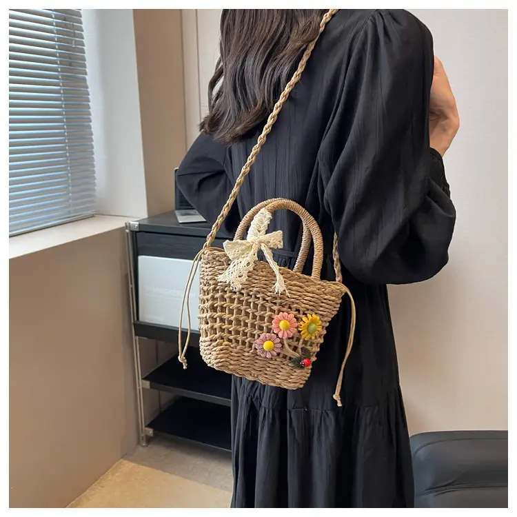Women Straw Beach Bag with Bow Handle — feature 13