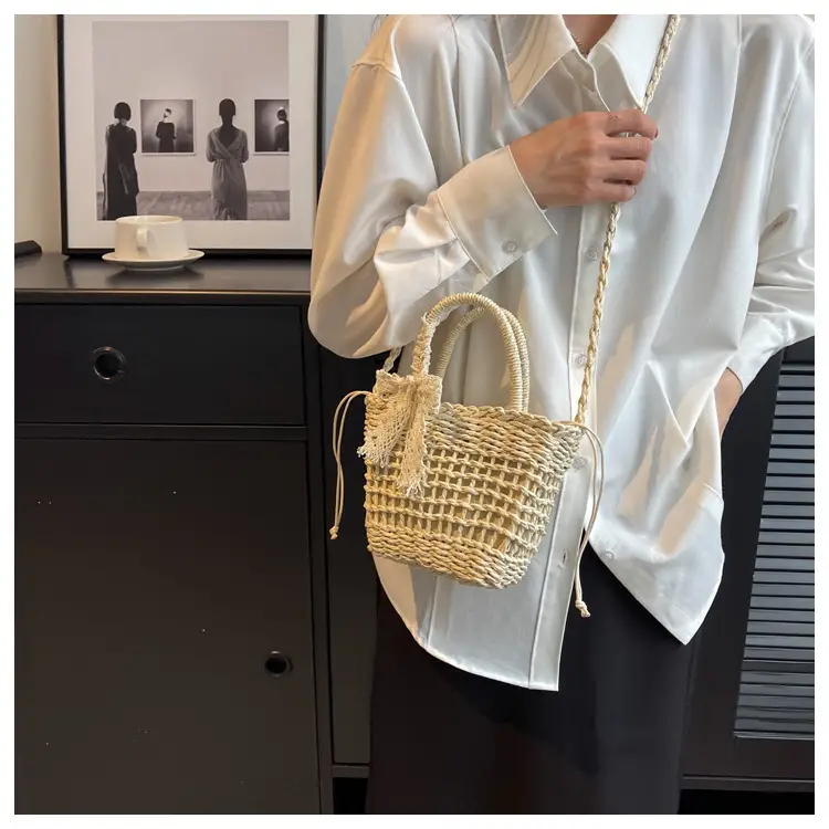 Women Straw Beach Bag with Bow Handle — feature 14
