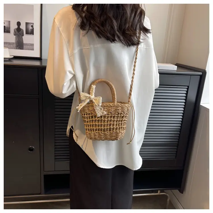 Women Straw Beach Bag with Bow Handle — feature 15
