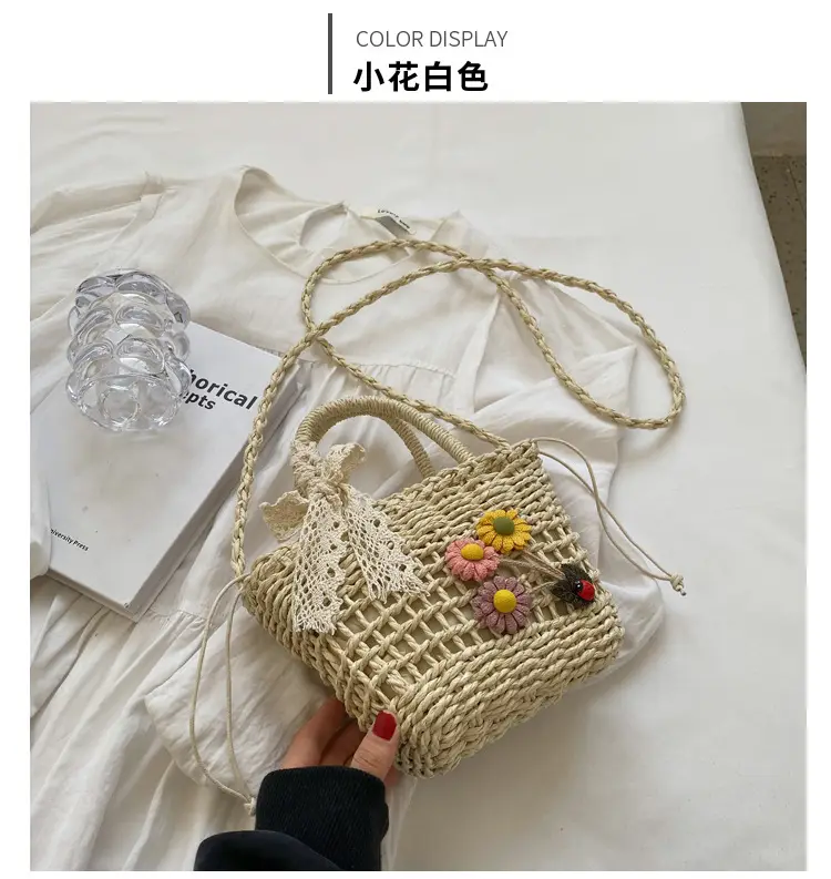 Women Straw Beach Bag with Bow Handle — feature 17