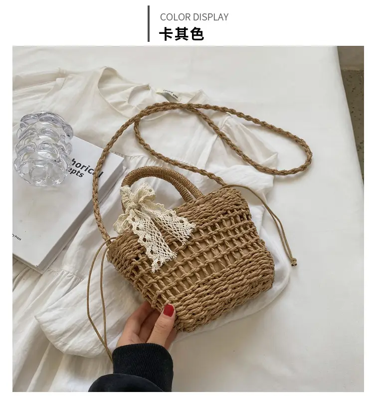 Women Straw Beach Bag with Bow Handle — feature 18