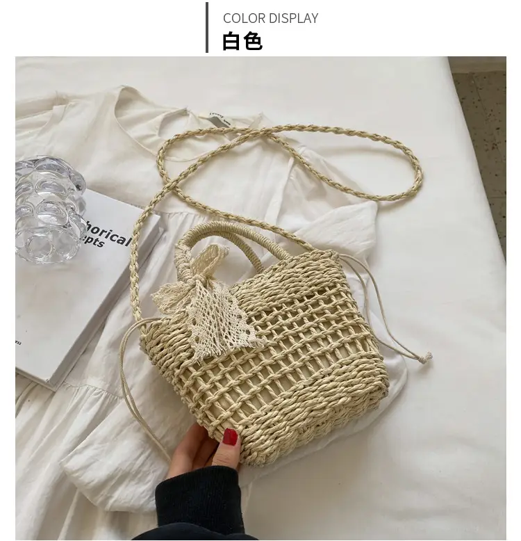 Women Straw Beach Bag with Bow Handle — feature 19