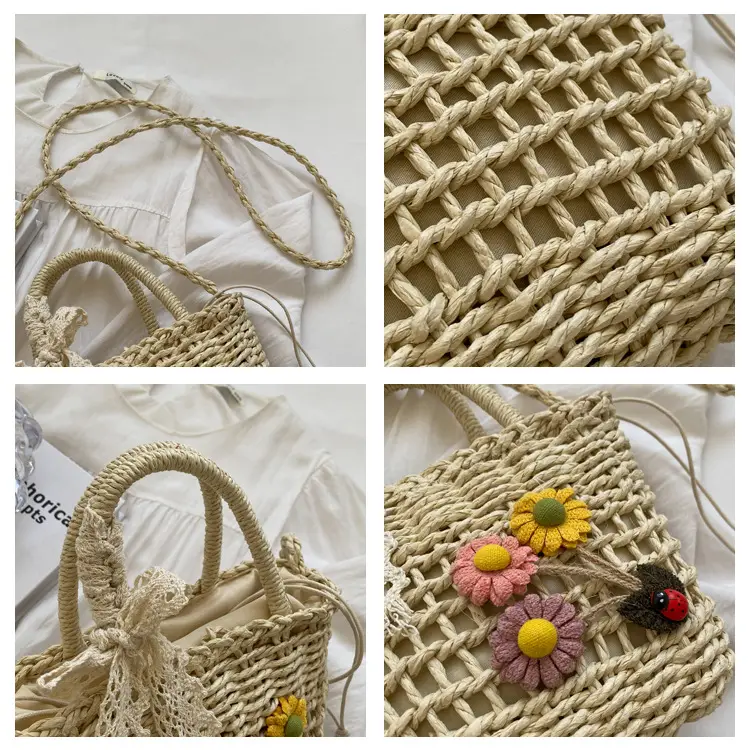 Women Straw Beach Bag with Bow Handle — feature 20
