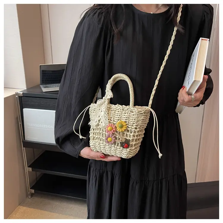 Women Straw Beach Bag with Bow Handle — feature 21
