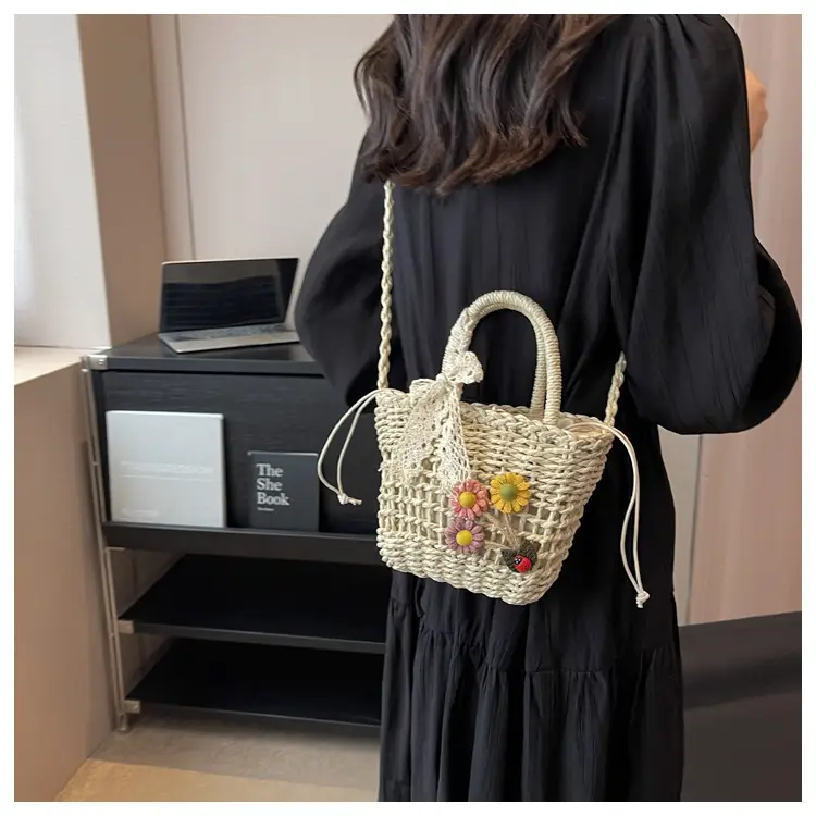 Women Straw Beach Bag with Bow Handle — feature 22