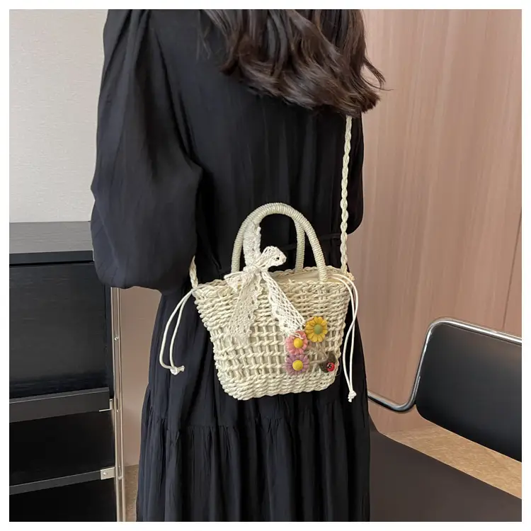 Women Straw Beach Bag with Bow Handle — feature 23
