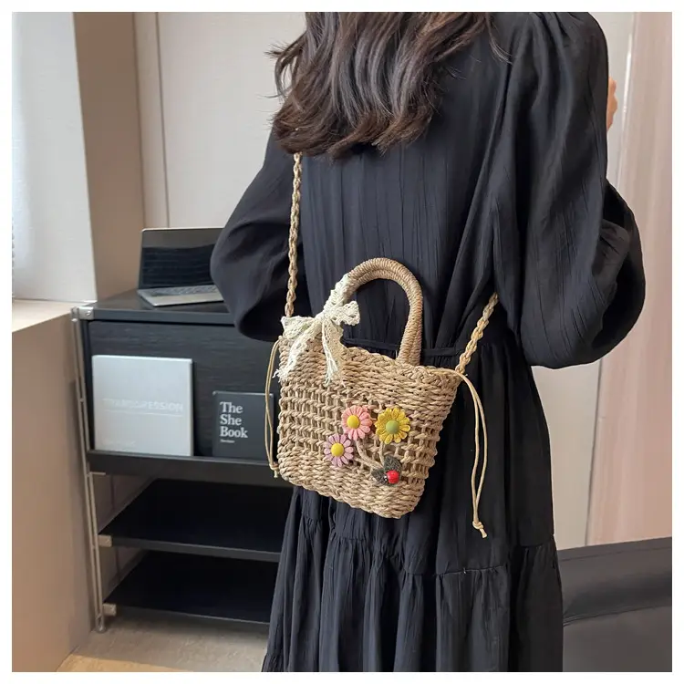 Women Straw Beach Bag with Bow Handle — feature 24