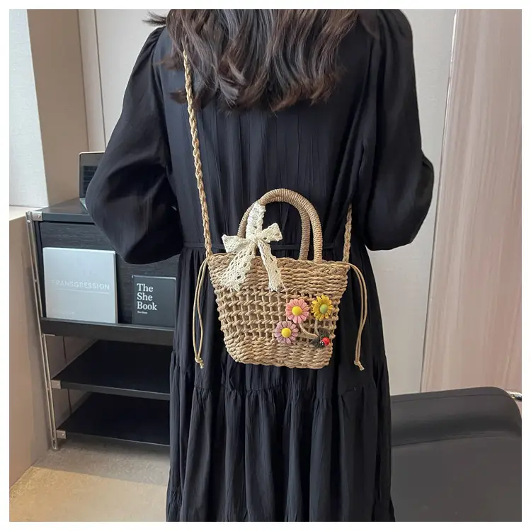 Women Straw Beach Bag with Bow Handle — feature 25