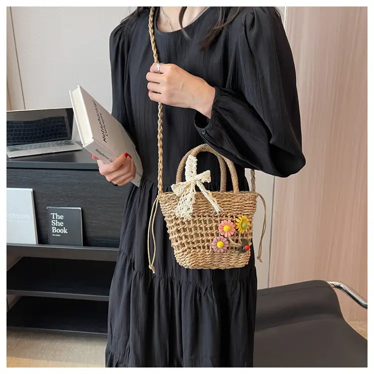 Women Straw Beach Bag with Bow Handle — feature 27