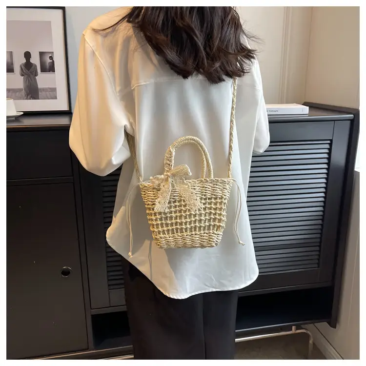 Women Straw Beach Bag with Bow Handle — feature 28