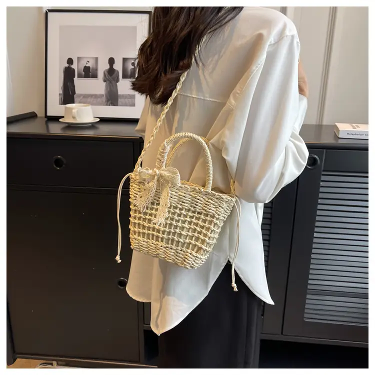 Women Straw Beach Bag with Bow Handle — feature 29