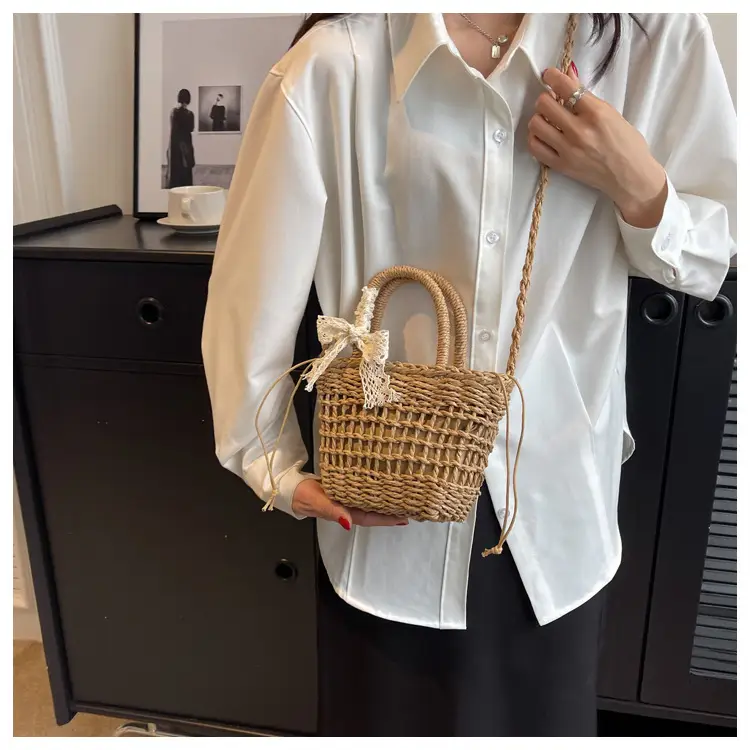 Women Straw Beach Bag with Bow Handle — feature 30