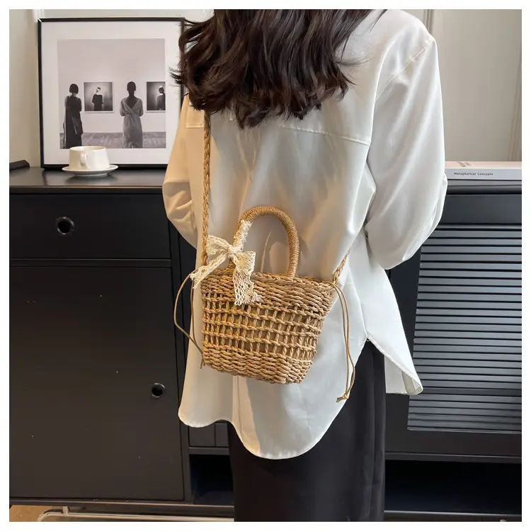 Women Straw Beach Bag with Bow Handle — feature 31