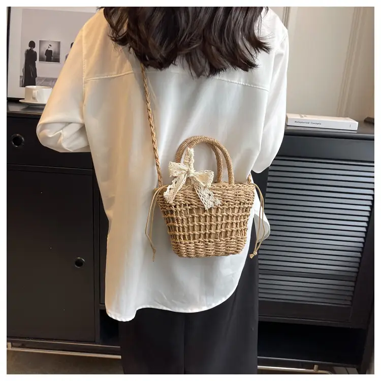 Women Straw Beach Bag with Bow Handle — feature 32