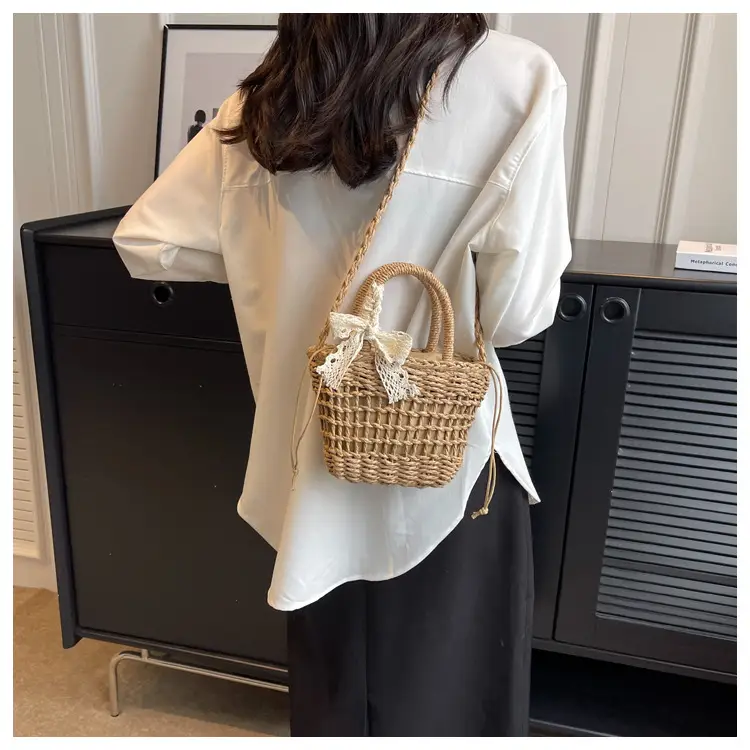 Women Straw Beach Bag with Bow Handle — feature 33