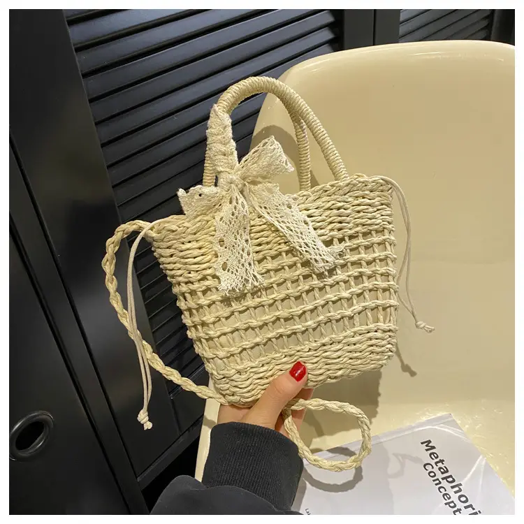 Women Straw Beach Bag with Bow Handle — feature 34