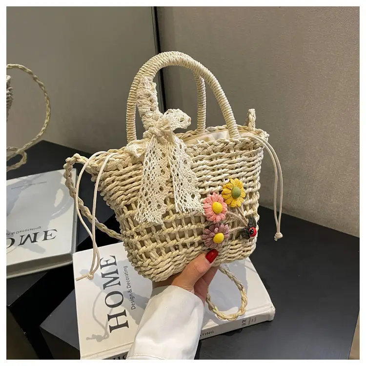 Women Straw Beach Bag with Bow Handle — feature 35