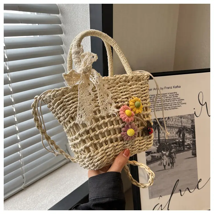 Women Straw Beach Bag with Bow Handle — feature 36
