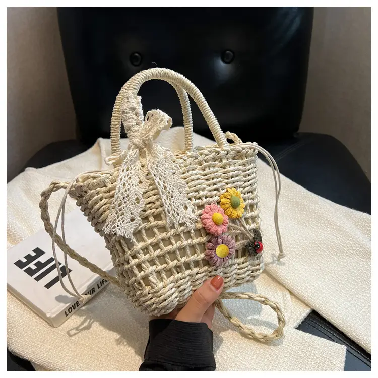 Women Straw Beach Bag with Bow Handle — feature 37