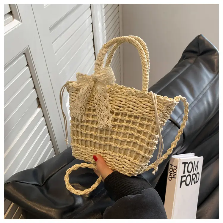 Women Straw Beach Bag with Bow Handle — feature 38