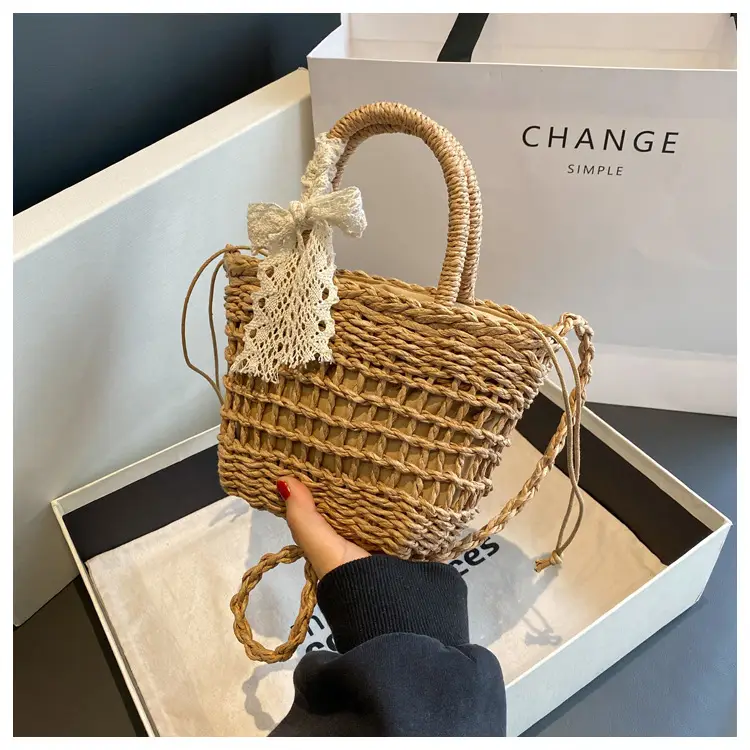 Women Straw Beach Bag with Bow Handle — feature 39