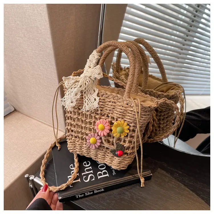 Women Straw Beach Bag with Bow Handle — feature 40