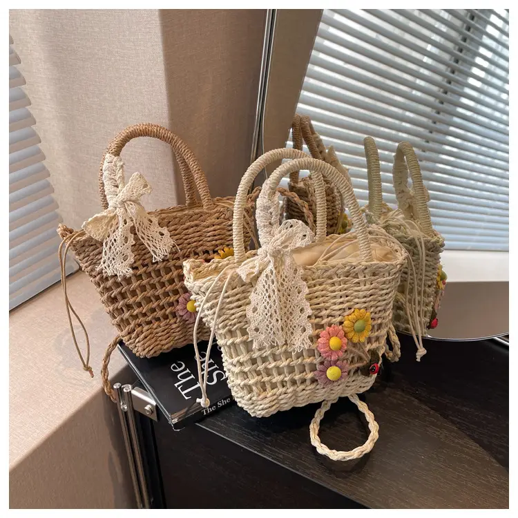 Women Straw Beach Bag with Bow Handle — feature 41