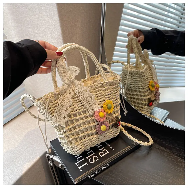 Women Straw Beach Bag with Bow Handle — feature 42