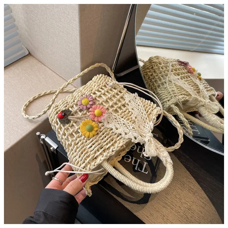 Women Straw Beach Bag with Bow Handle — feature 43
