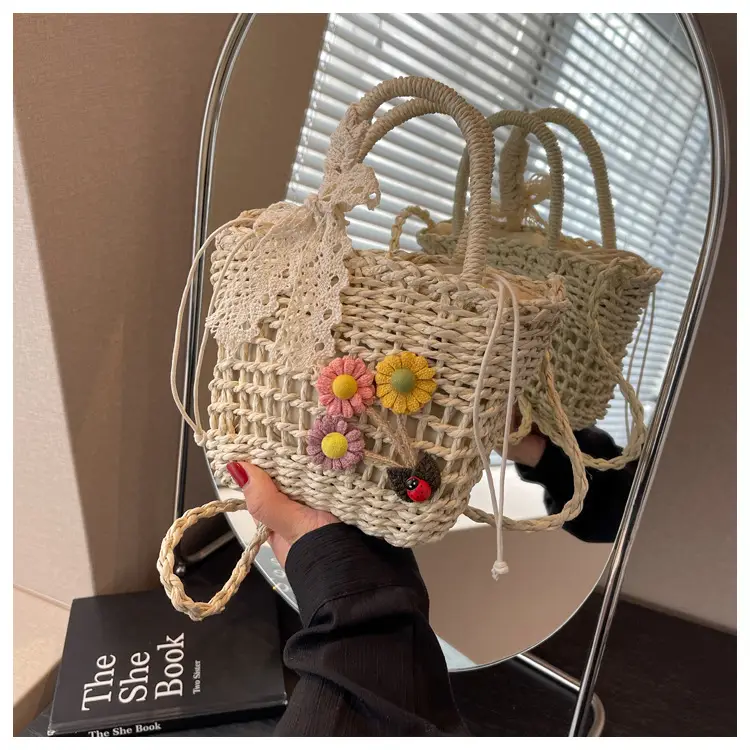 Women Straw Beach Bag with Bow Handle — feature 44