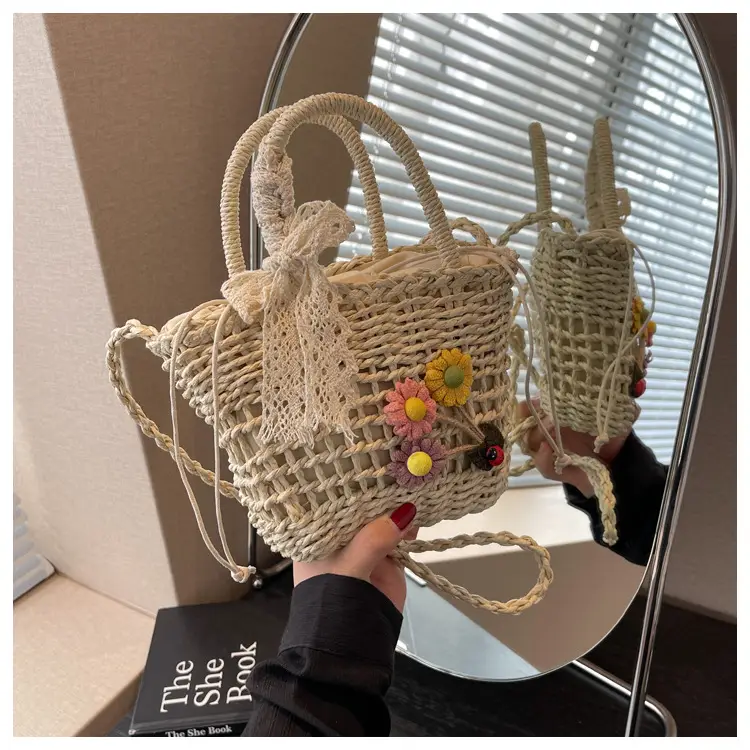 Women Straw Beach Bag with Bow Handle — feature 45