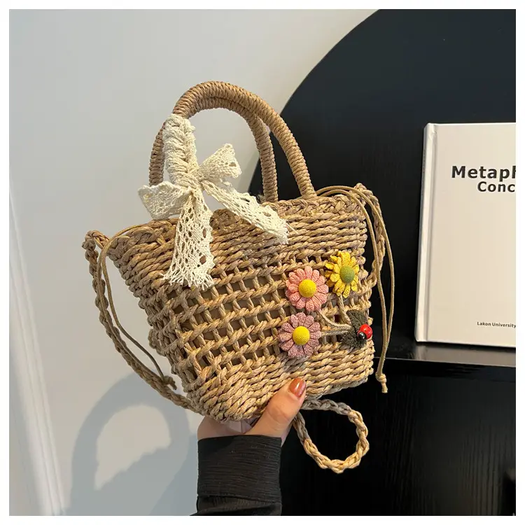 Women Straw Beach Bag with Bow Handle — feature 46