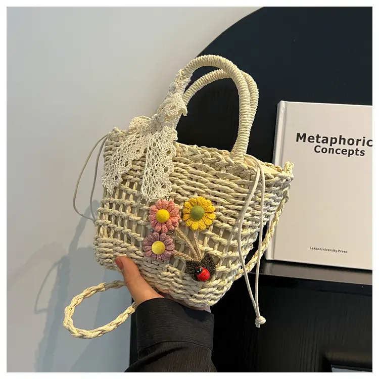 Women Straw Beach Bag with Bow Handle — feature 47