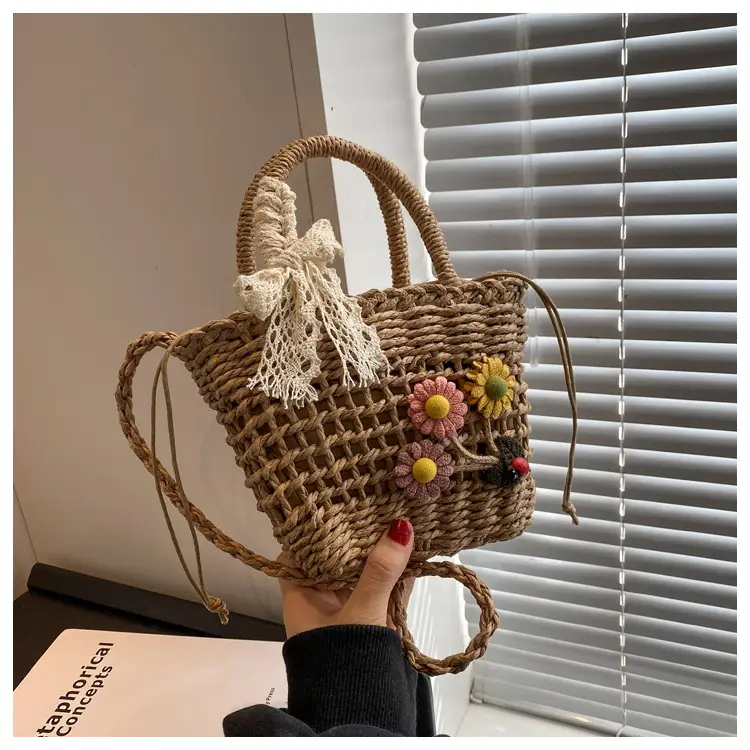 Women Straw Beach Bag with Bow Handle — feature 49